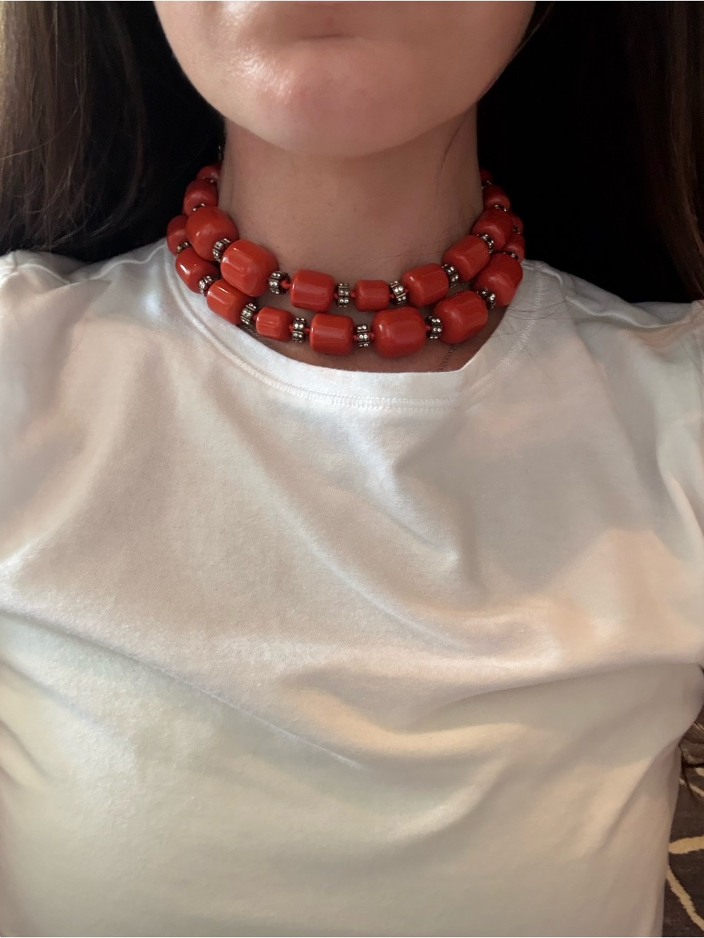 VINTAGE J. Crew Chunky Red Double-Strand Beaded Necklace 30 in